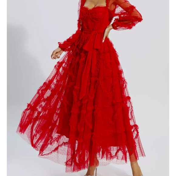Catchall Dresses & Skirts - Catchall Red Ruffle Tulle Midi Dress Romantic Valentine Cottagecore NWT S